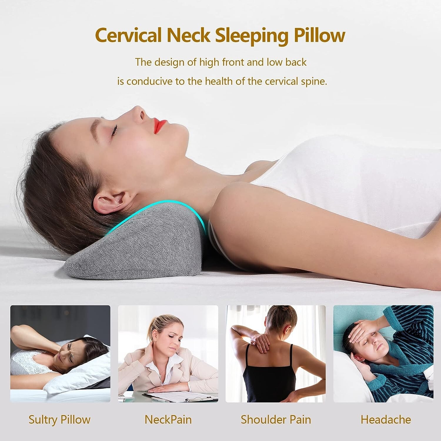 Therapeutic High-Density Memory Foam Cervical Neck Pillow – Dark Gray, 1 Pillow