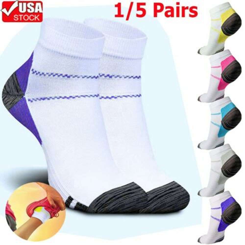 1/5 Pairs Compression Socks Ankle Foot Plantar Fasciitis Arch Support Men Women