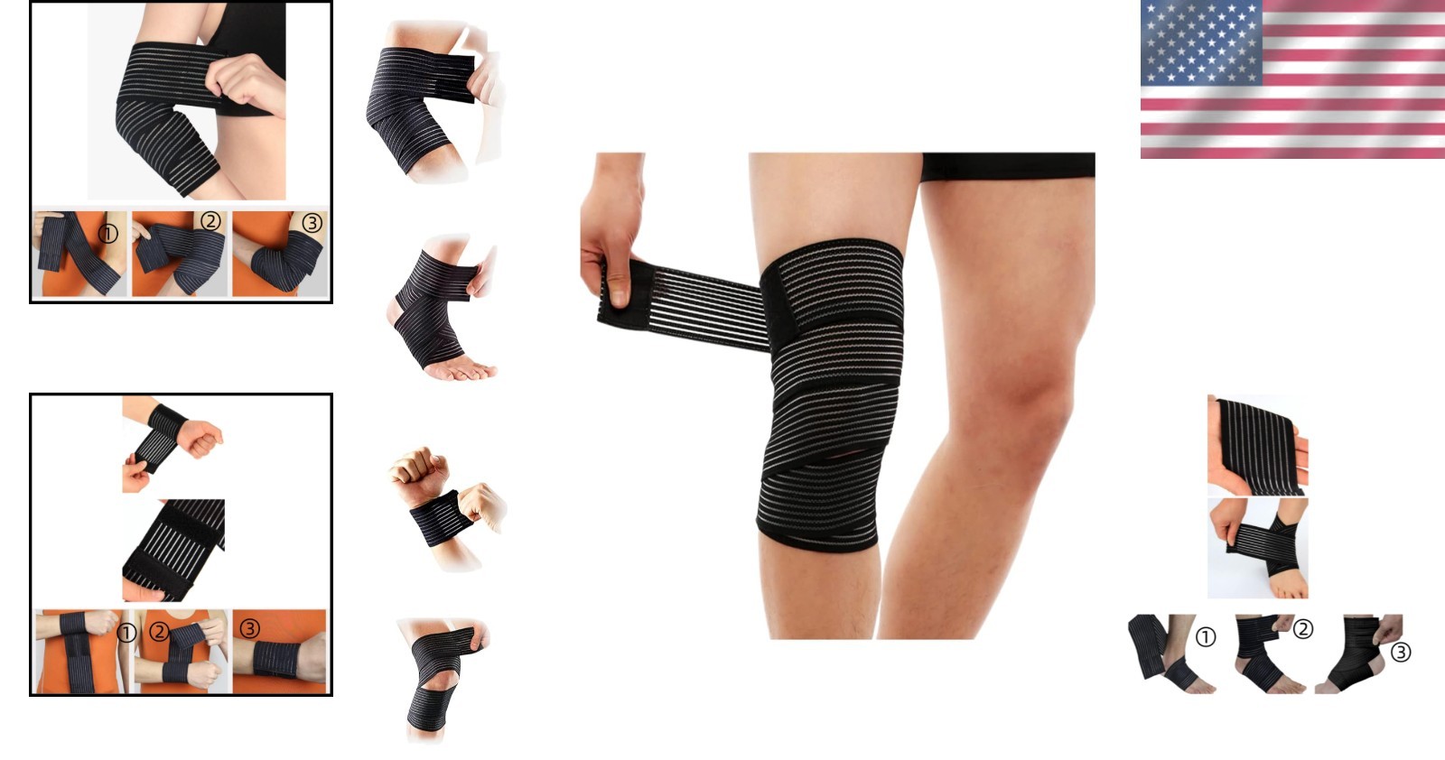 180cm Extra Long Elastic Ankle & Knee Compression Wrap for Joint Pain Relief