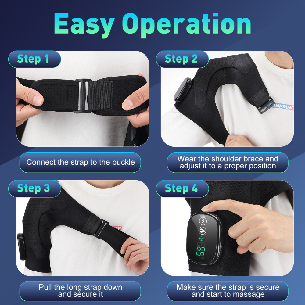 Cordless Heated Shoulder Brace with Vibration, Shoulder Massager for Men & Women