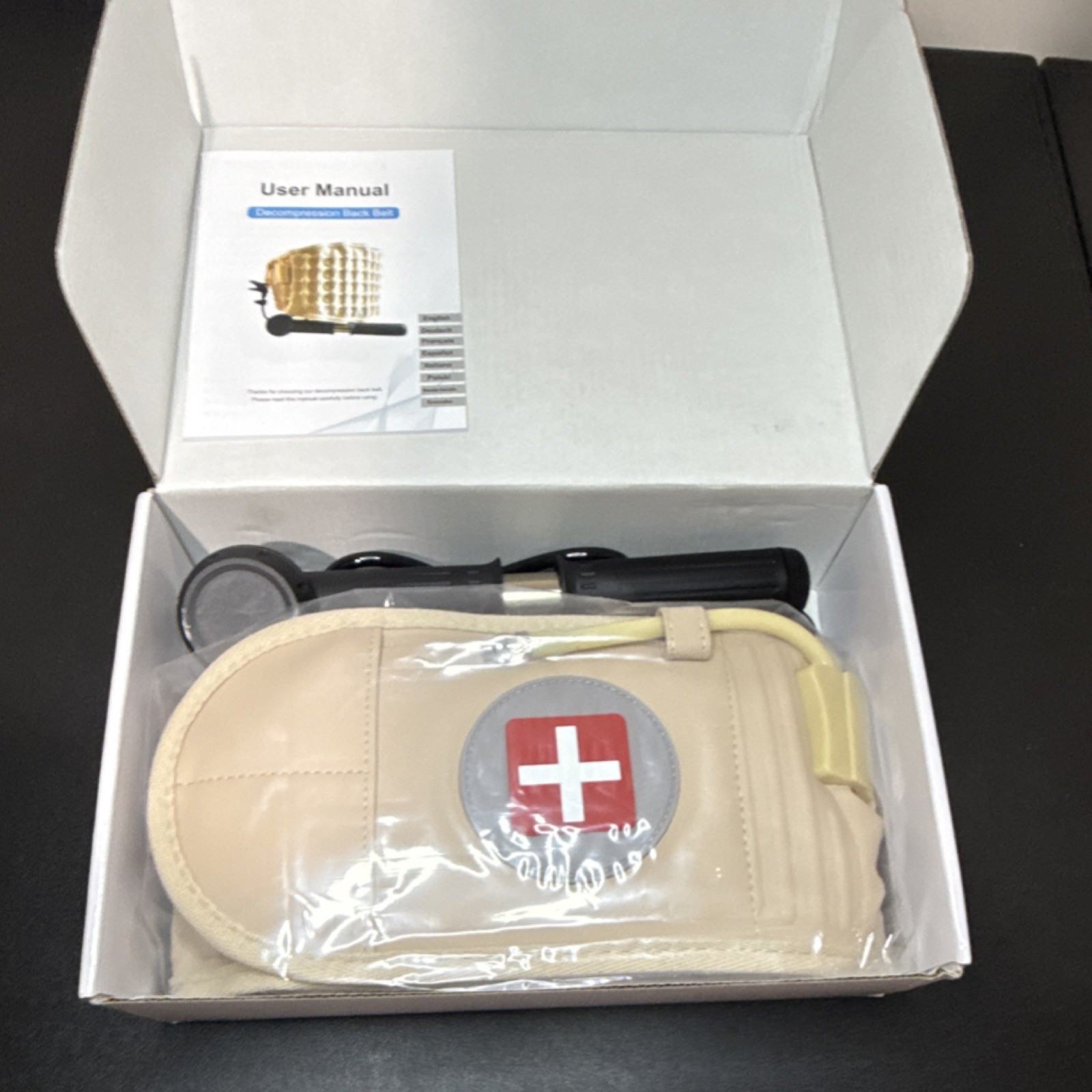 Decompression Back Belt Beige Large Adjustable Orthopedic Support for Back Pain