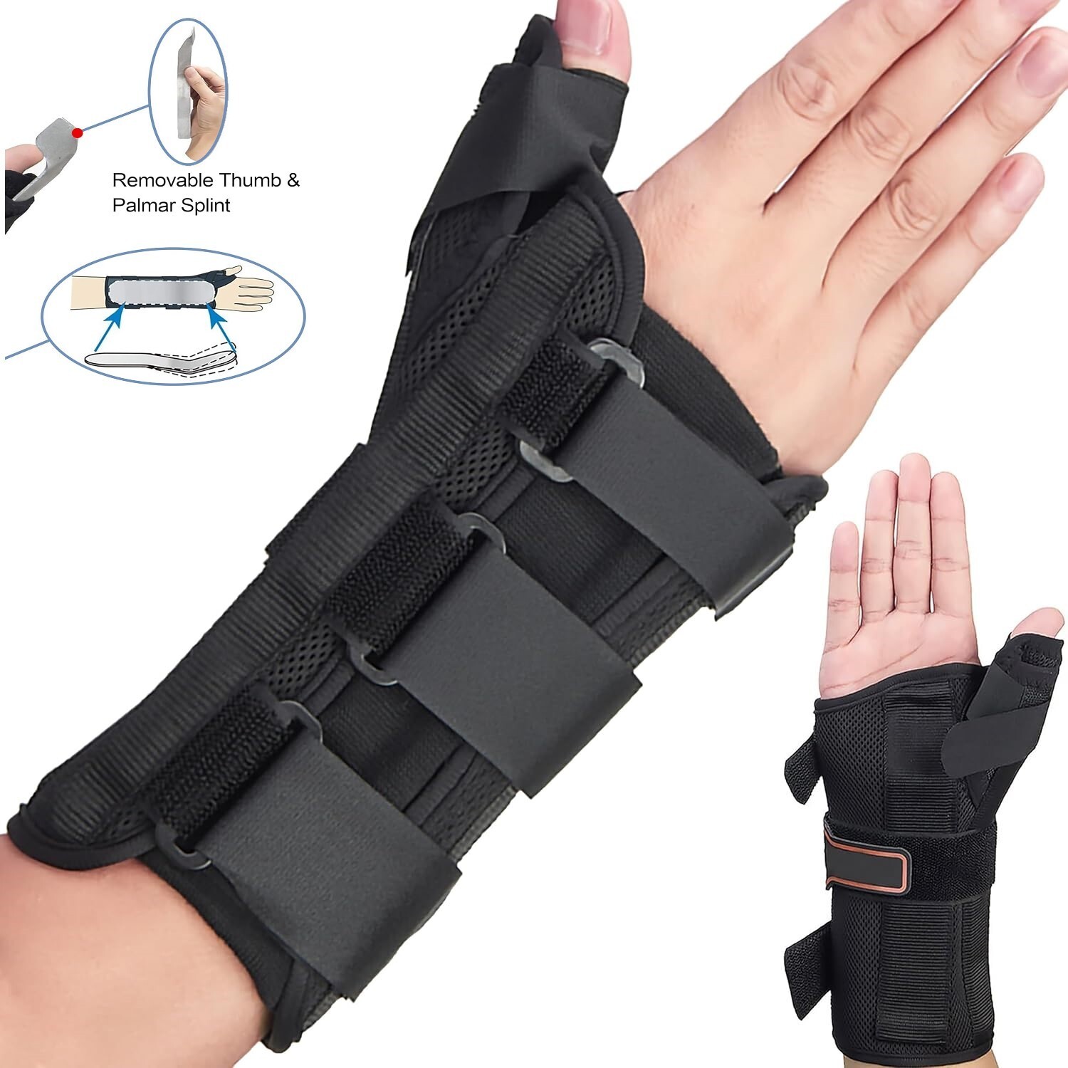 Medibot Wrist Brace & Thumb Spica Splint, (Left Hand – Large) Size Large