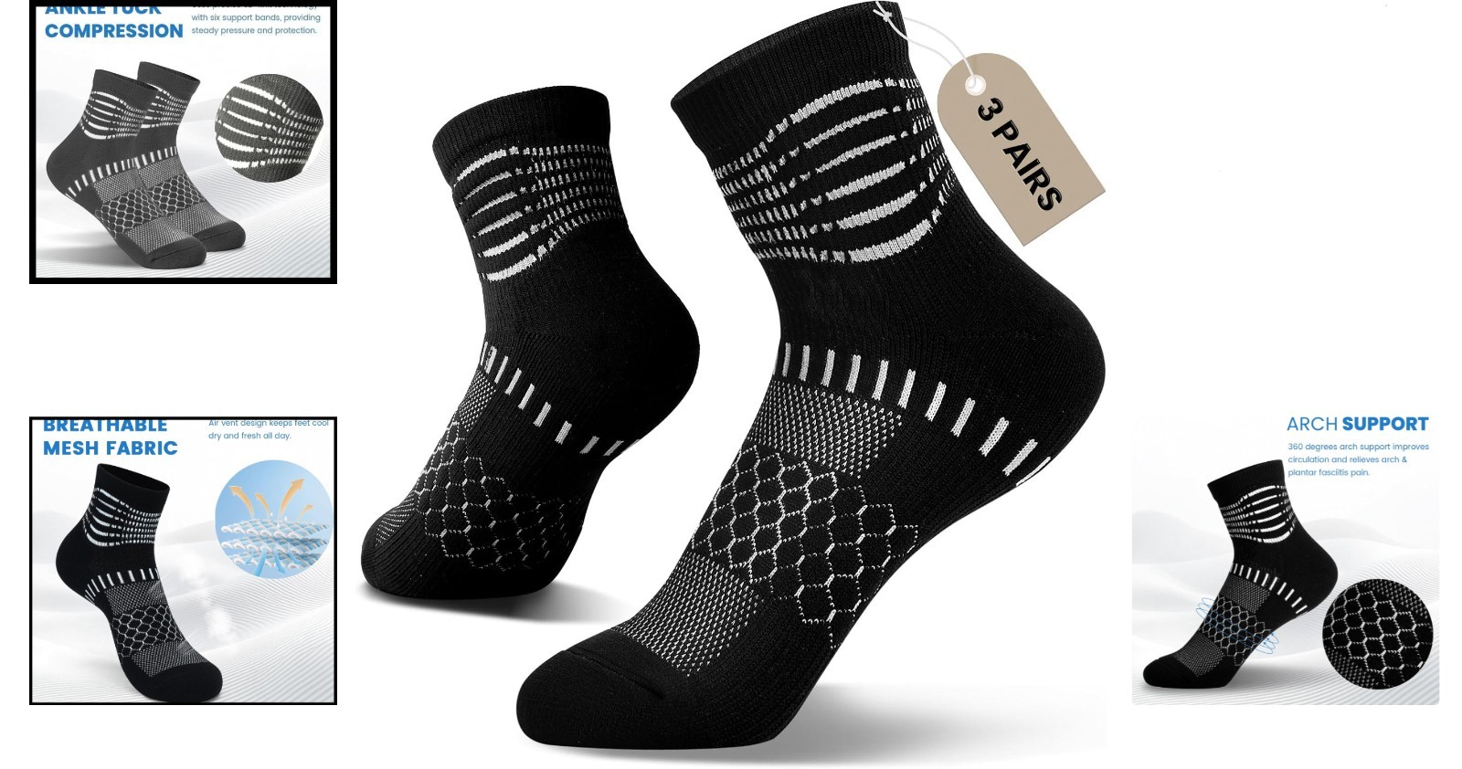 Ankle Compression Socks for Men & Women – 3/5 Pairs for Plantar Fasciitis Relief