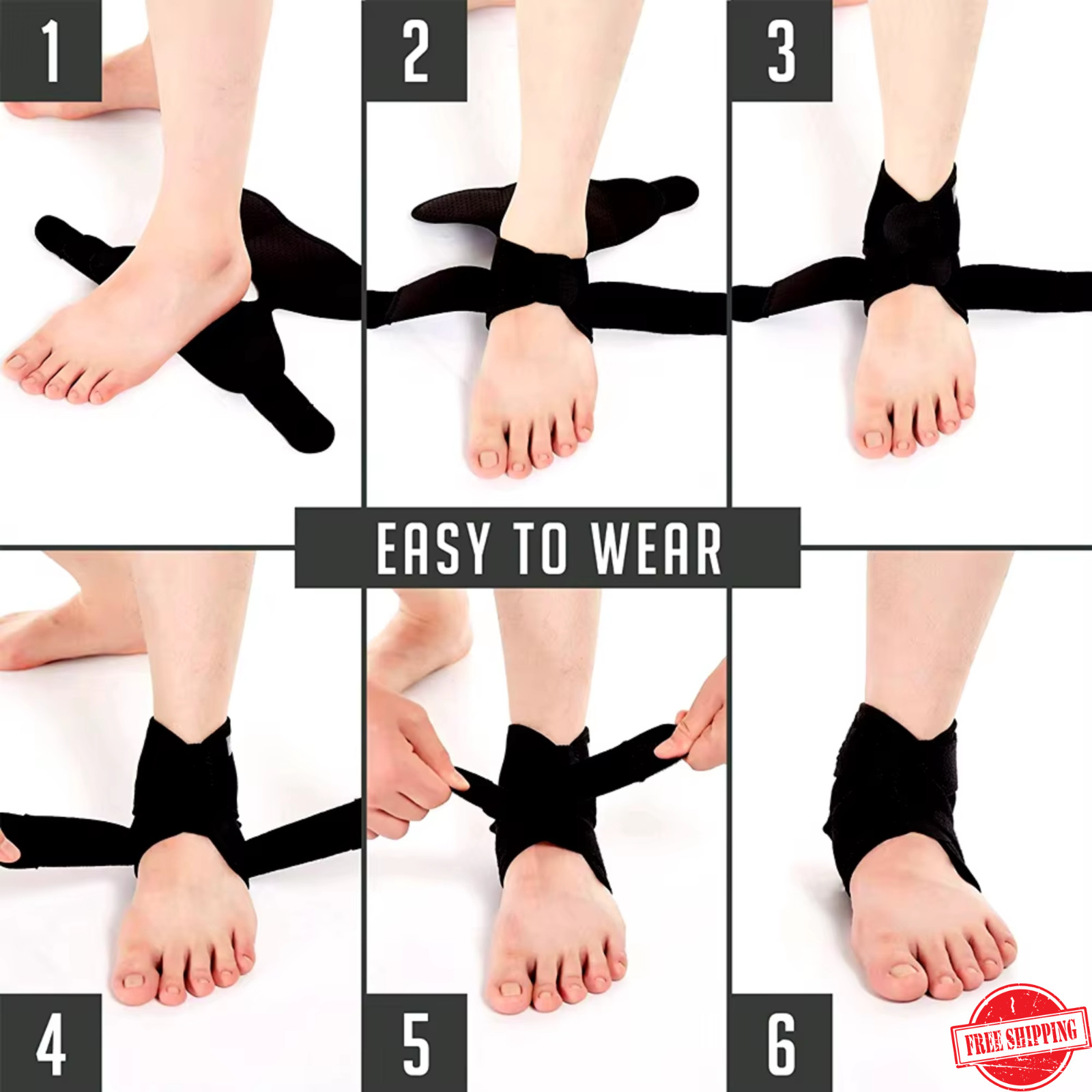 Adjustable Ankle Brace Compression Support Sleeve Wrap for Running Sports Black