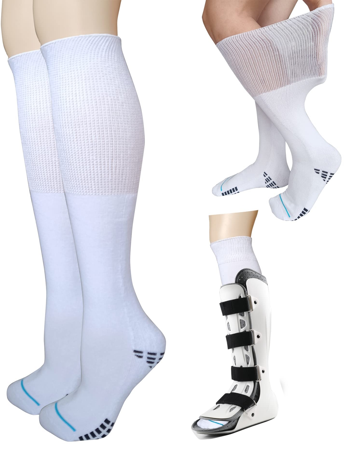 2 Pairs Walking Boot Socks Replacement Liner for Air cast Walking Boot