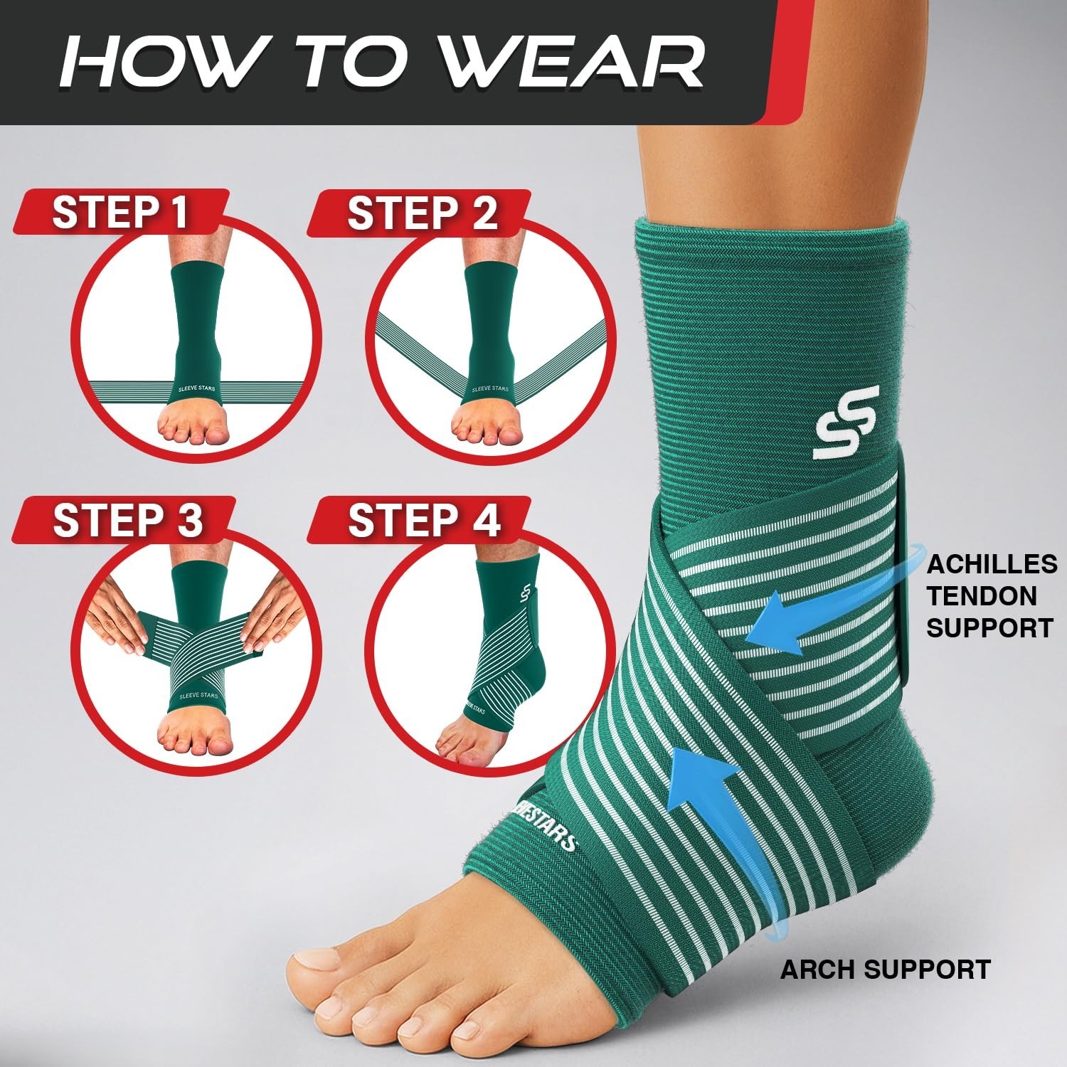Ankle Brace Compression Sleeve for Sprains & Plantar Fasciitis Relief – Adjustab