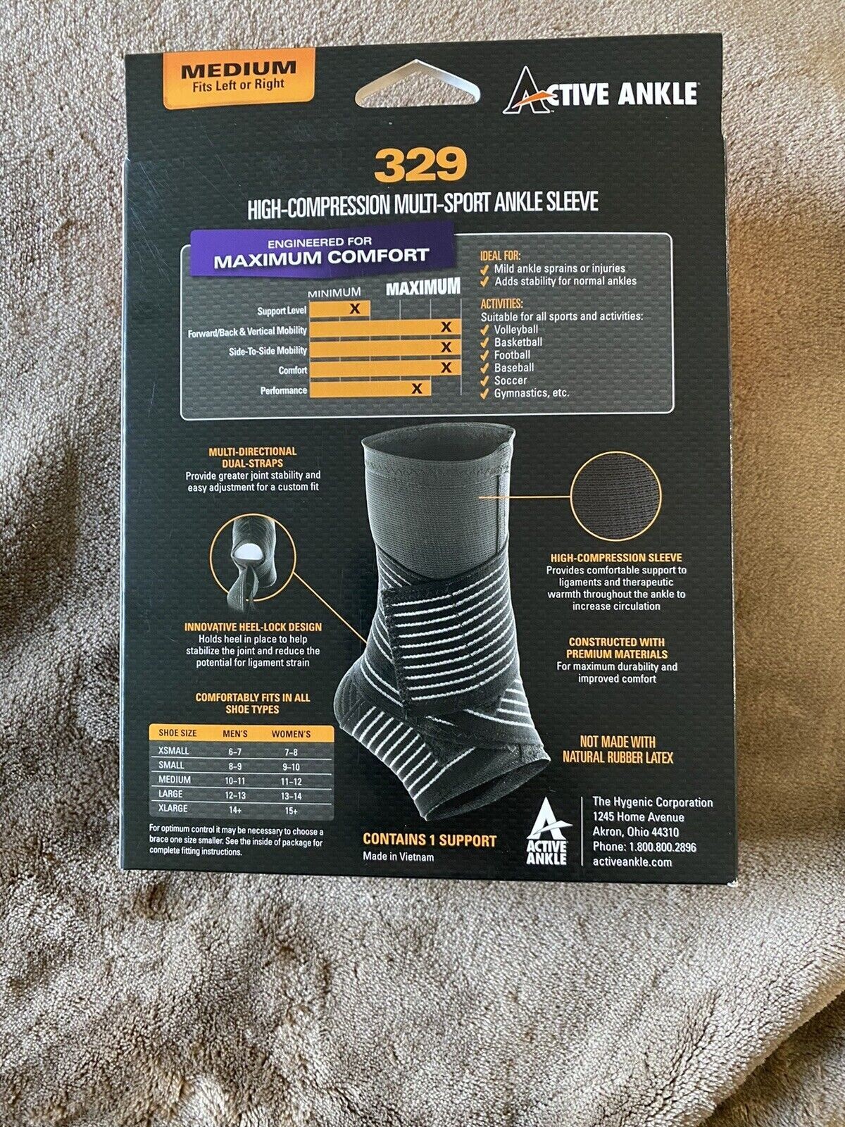 Active Ankle 329 Ankle Stabilizer Compression Sleeve with Straps SIZE MEDIUM
