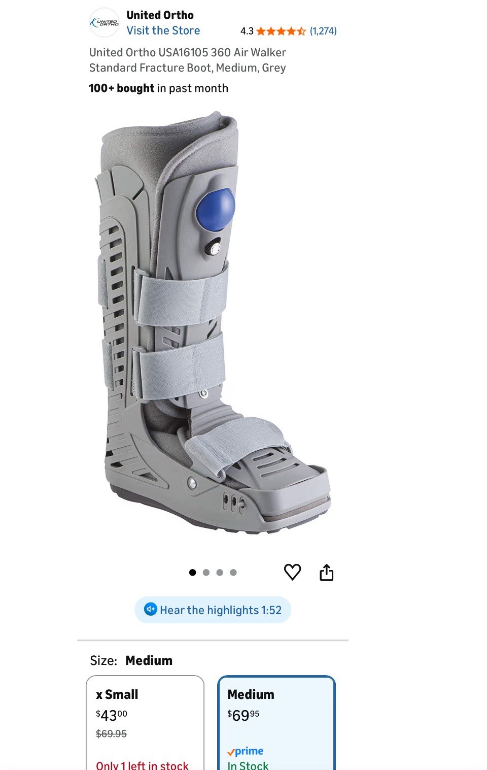 Air walker Boot – Grey- Size M (see Size Chart)