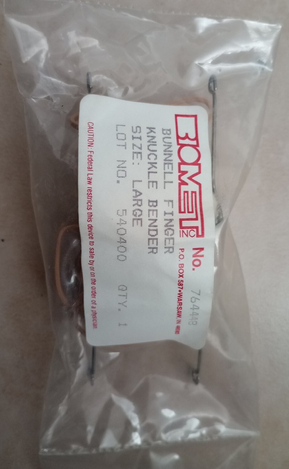 Biomet Bunnell Finger Knuckle Bender Size Large Vintage Splint