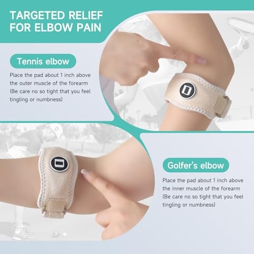 Tennis Elbow Brace for Women & Men, Adjustable Golfer Elbow Strap 2 Pack Beige