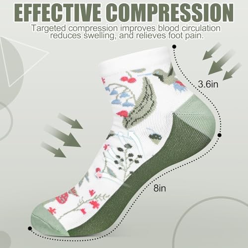 6 Pairs Ankle Compression Socks for Women, Spring Small Multicolor Floral