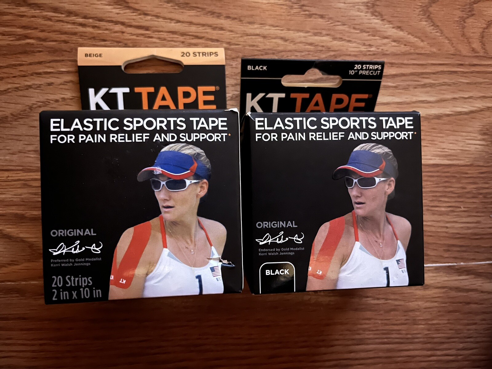 2 KT TAPE Original Cotton Elastic Sports Tape Pre-Cut Strips Black & Beige Boxes