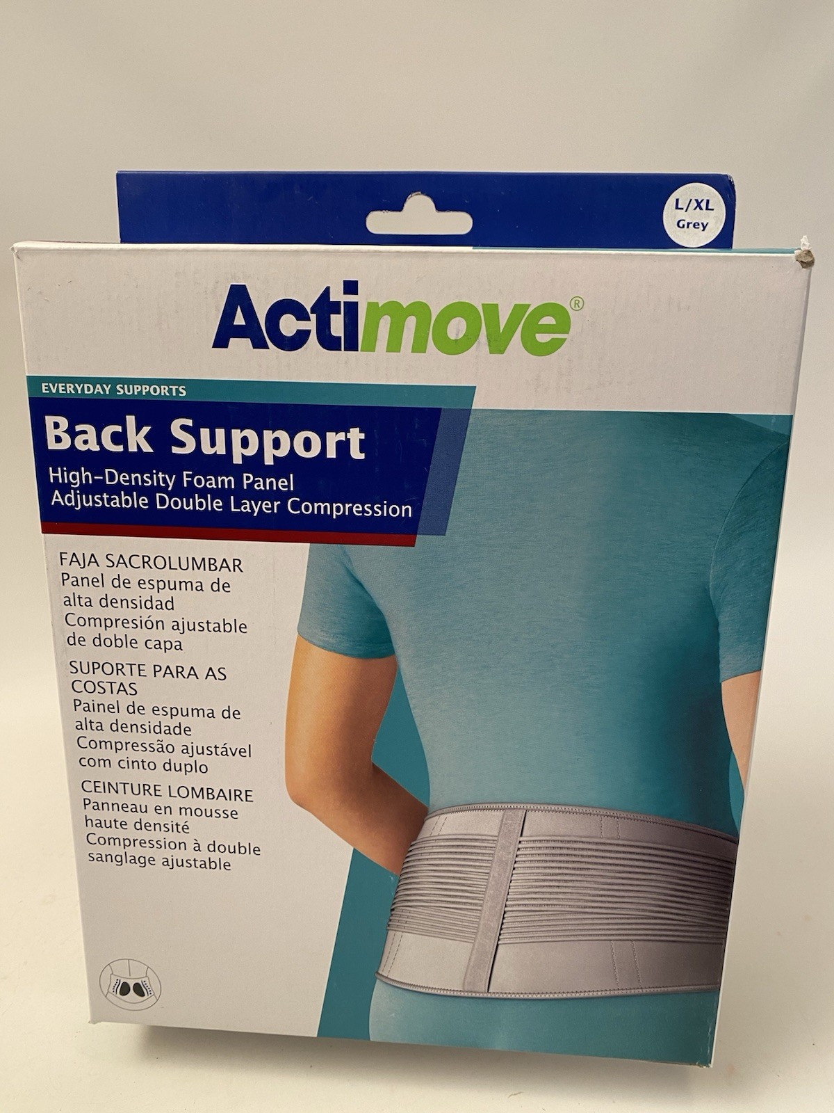 Back Support Size L/XL Grey Adjustable Double Layer Compression Actimove
