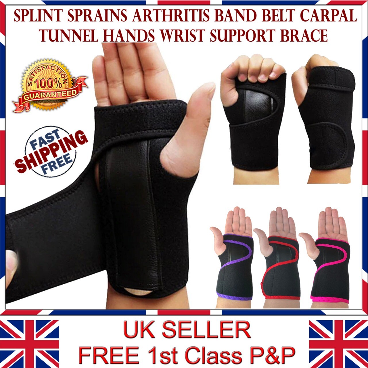 LTGPRO Wrist Support Neoprene Brace Splint Carpal Tunnel Sprain Strain Arthritis