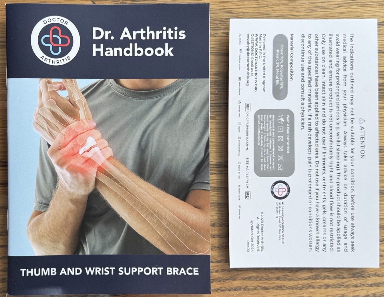Dr. Arthritis ~ Thumb & Wrist Support Brace & Handbook ~ Size M/L Right Hand New