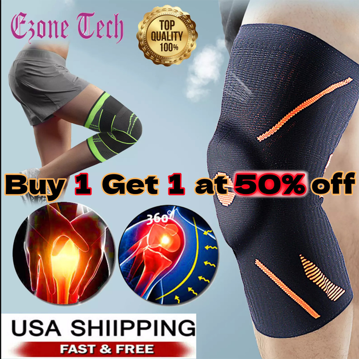 2Pack Copper Knee Braces Compression Sleeves Support for Arthritis Men & Women