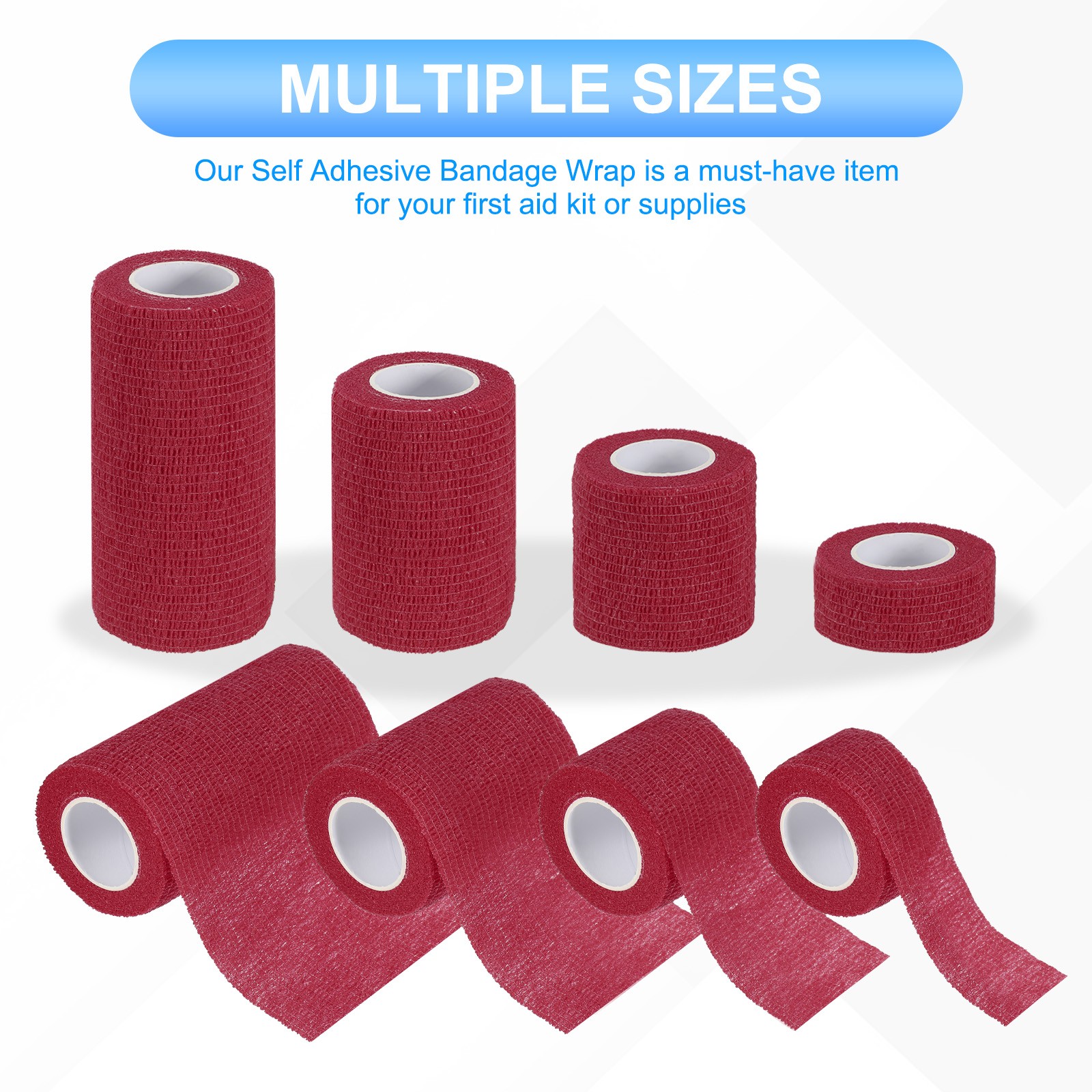 1″/2″/3″/4″ 16 Pcs 5 Yard Self Adhesive Bandage Wrap Self Tape Dark Red
