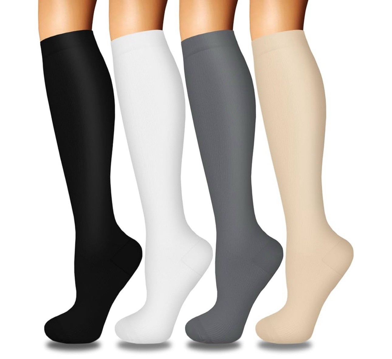 4 Pairs Compression Stockings Varicose Veins Ribbed Close Toe Socks Sz L/XL