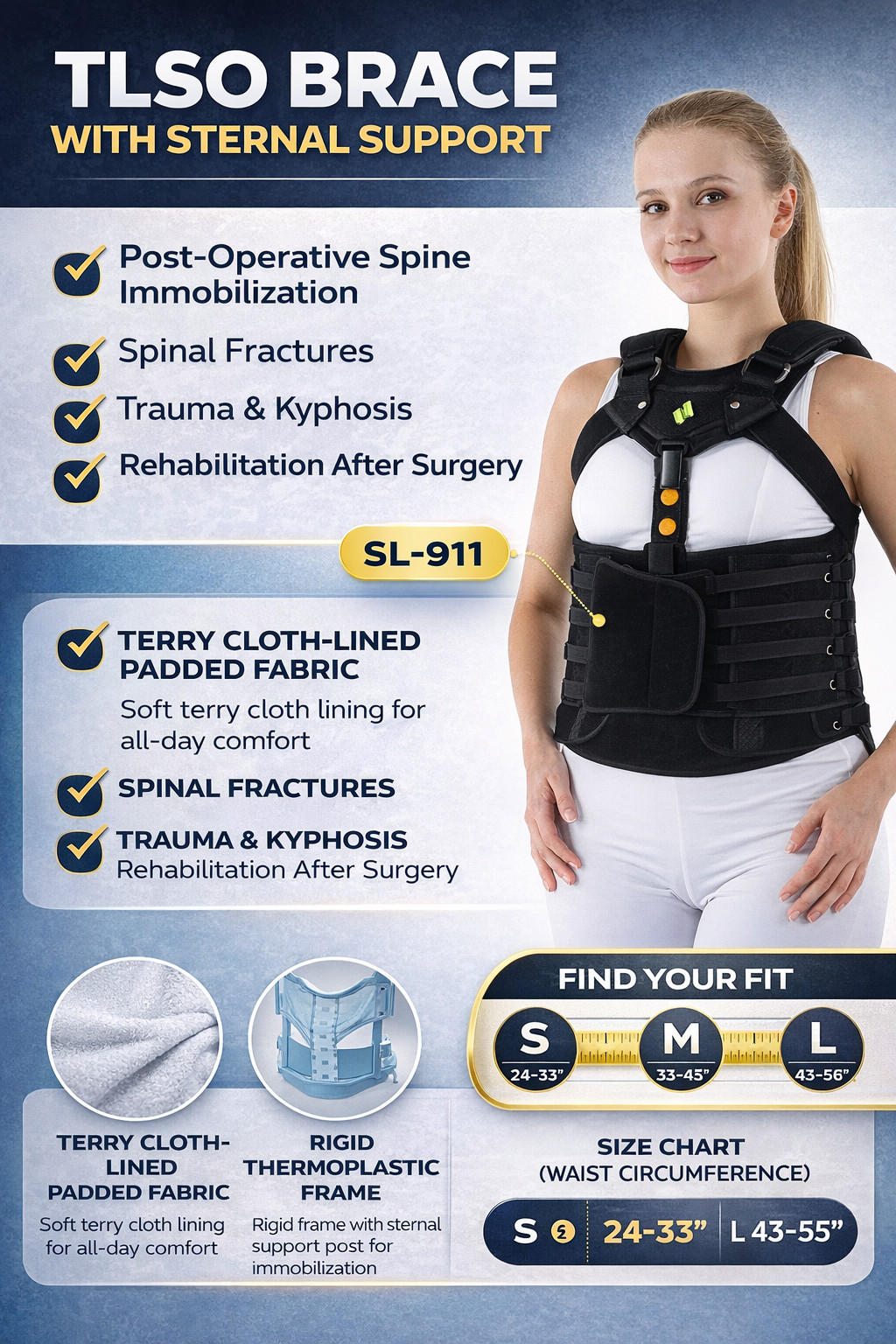 Supportline Back Brace Thoracic Lumbar Spine Support for Fracture & Post Surgery