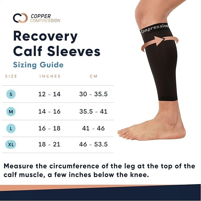 Copper Compression Calf Sleeves, 1 Pair, Small, Black, No Box
