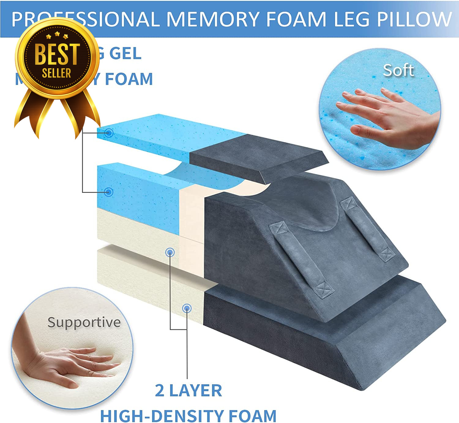 4 Height Adjustable Leg Elevation Pillow Memory Foam Leg Support Pillow for Slee