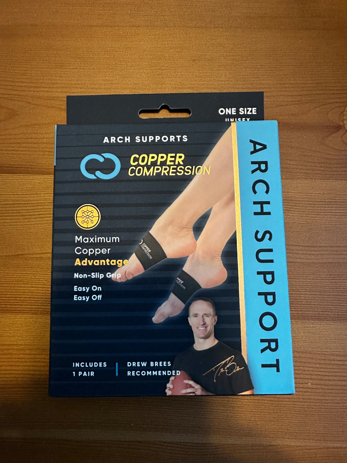 Genuine and Brand New Copper Compression Arch Support – Non-Slip 1 Pair – Black
