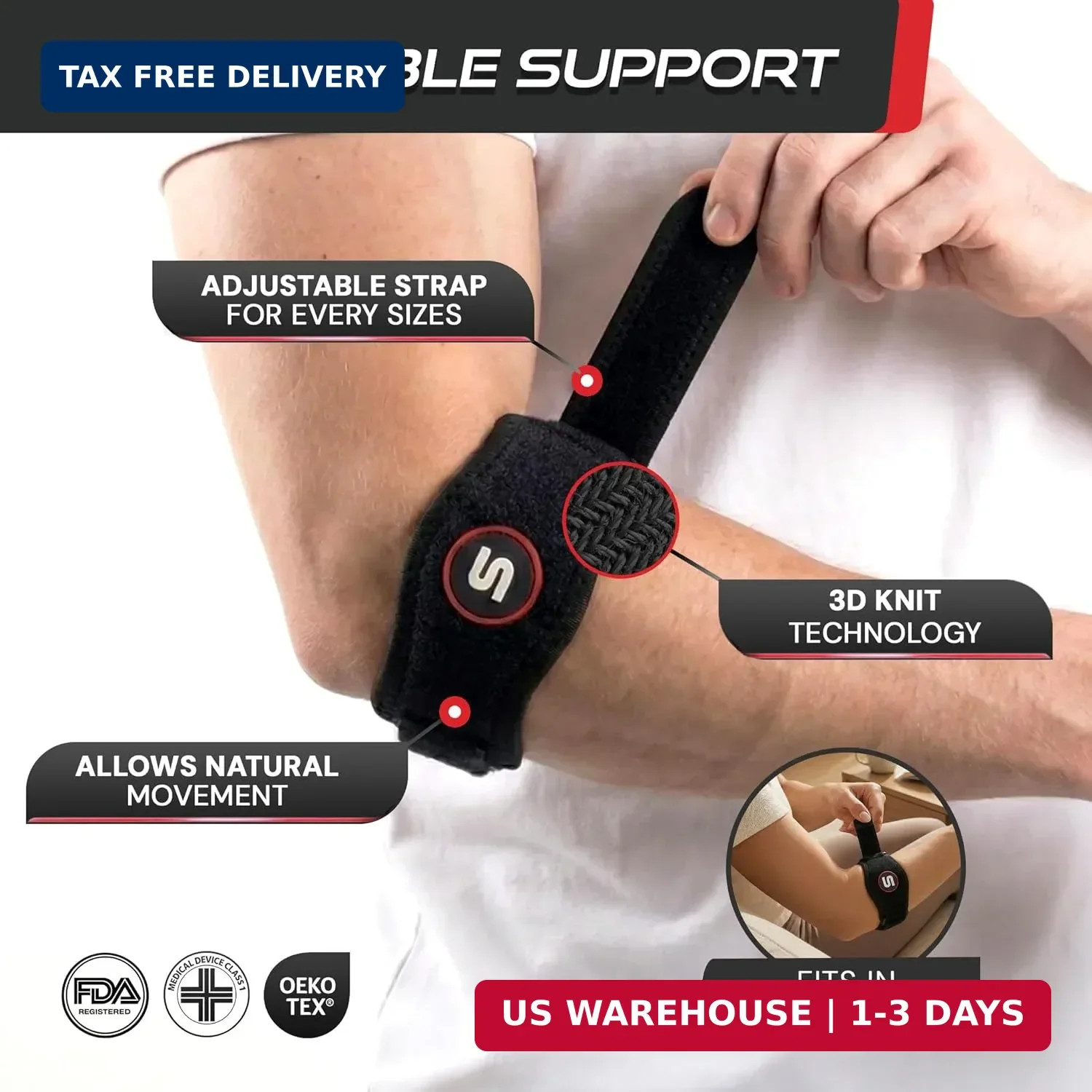 Sleeve Stars Tennis Elbow Brace for Men & Women, Elbow Brace for Tendonitis.