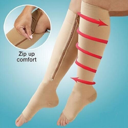 Zippered Compression Socks Support Stockings Leg Calf Men’s Women’s Sox (S-XXL)