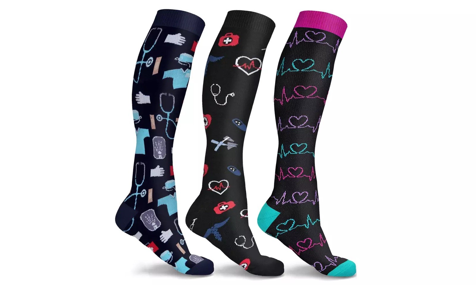 6 Pack of Compression Socks Stockings Women Knee High 20-30Mmg Medical Running