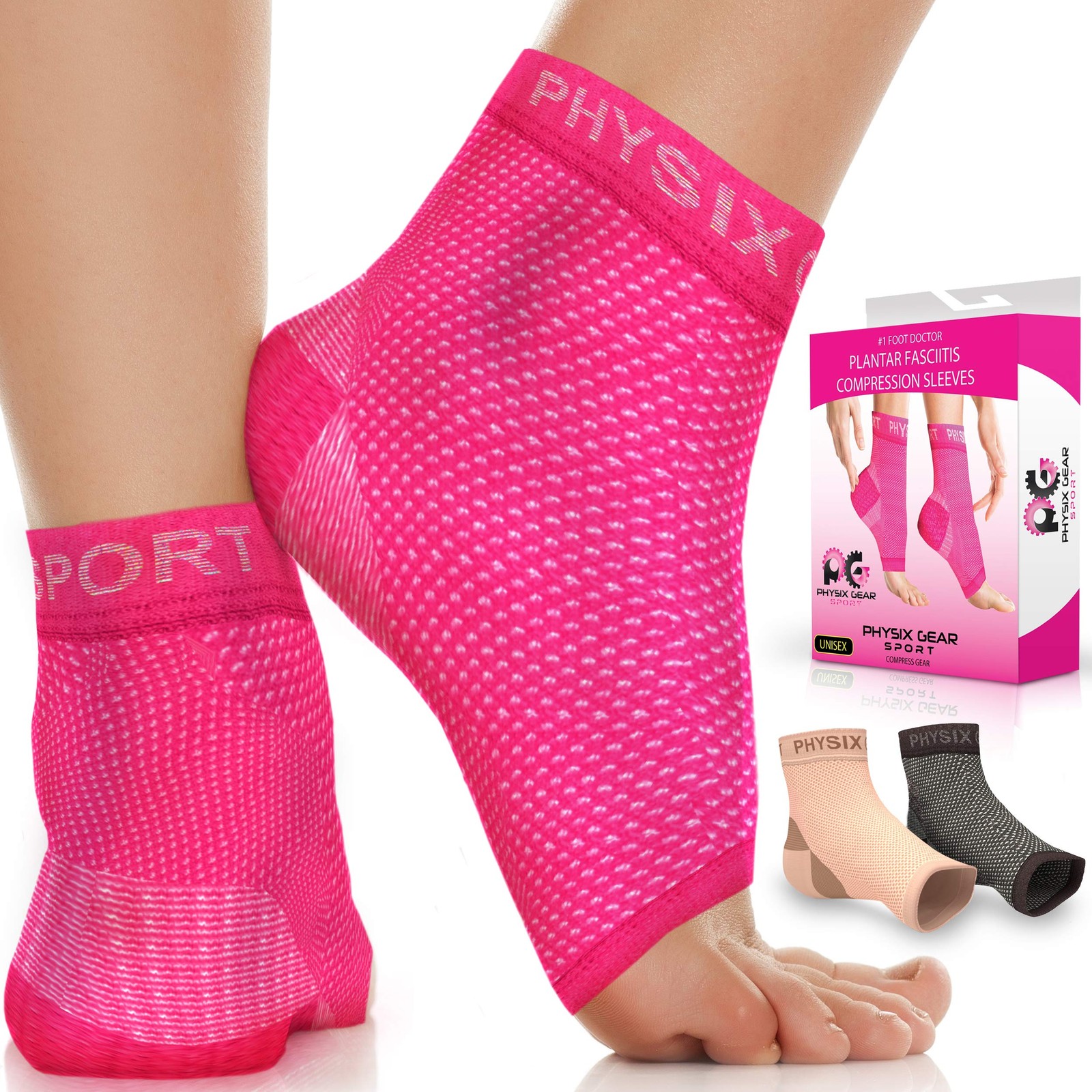 Physix Gear Plantar Fasciitis Socks for Men & Small-Medium, Pink (1 Pair)