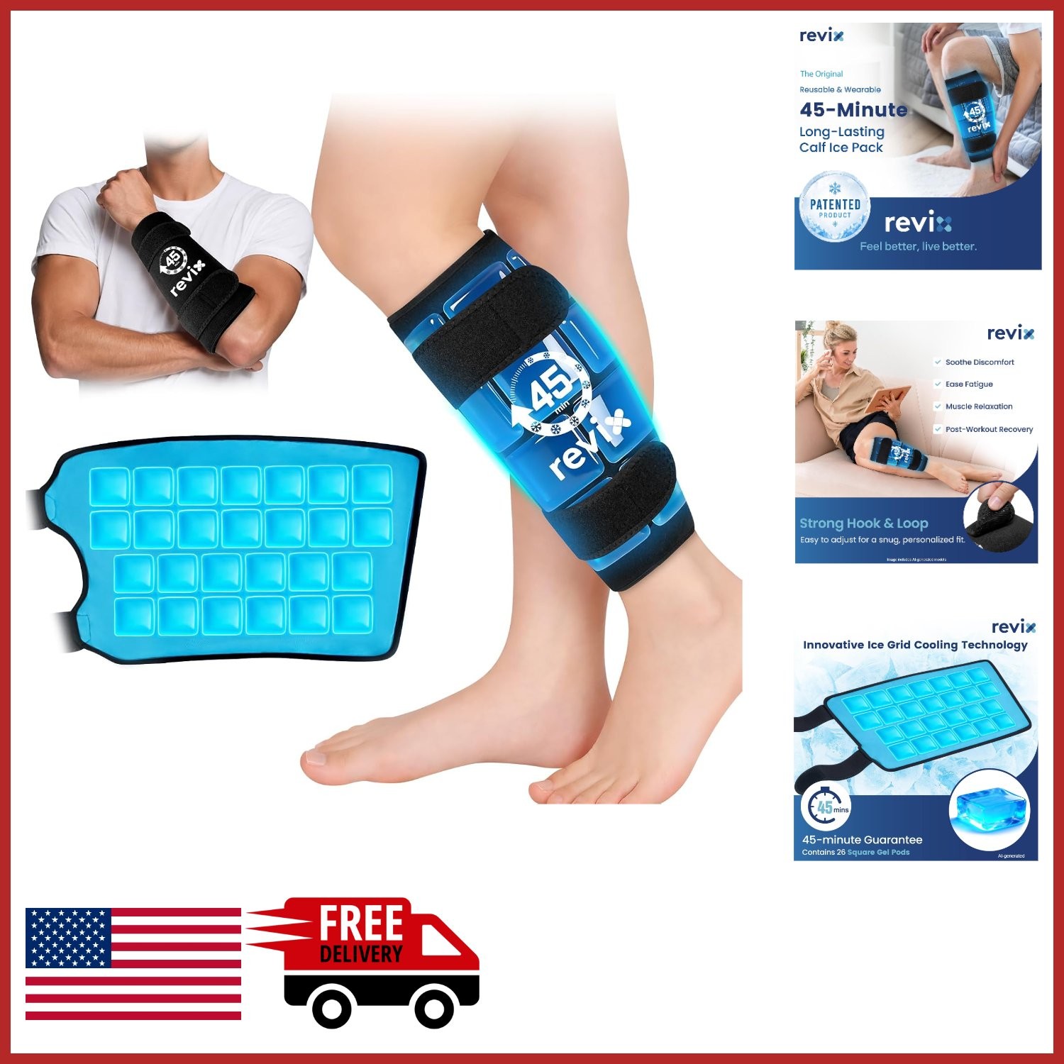 45-Min Long Lasting Ice Pack for Shin Splints Leg Calf Recovery Compression