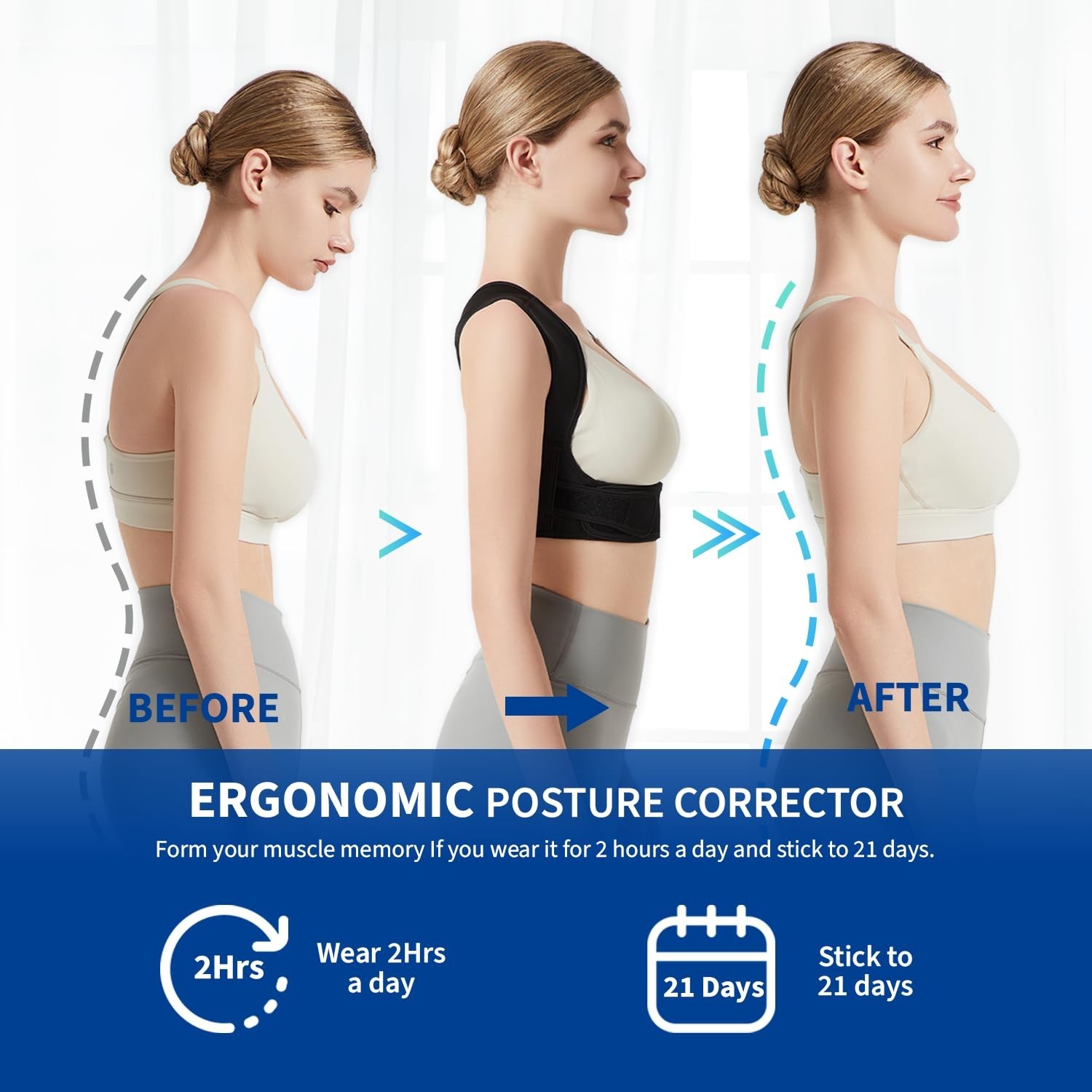 Breathable Nylon Posture Corrector – L/XL Black Support for Improved Back Health