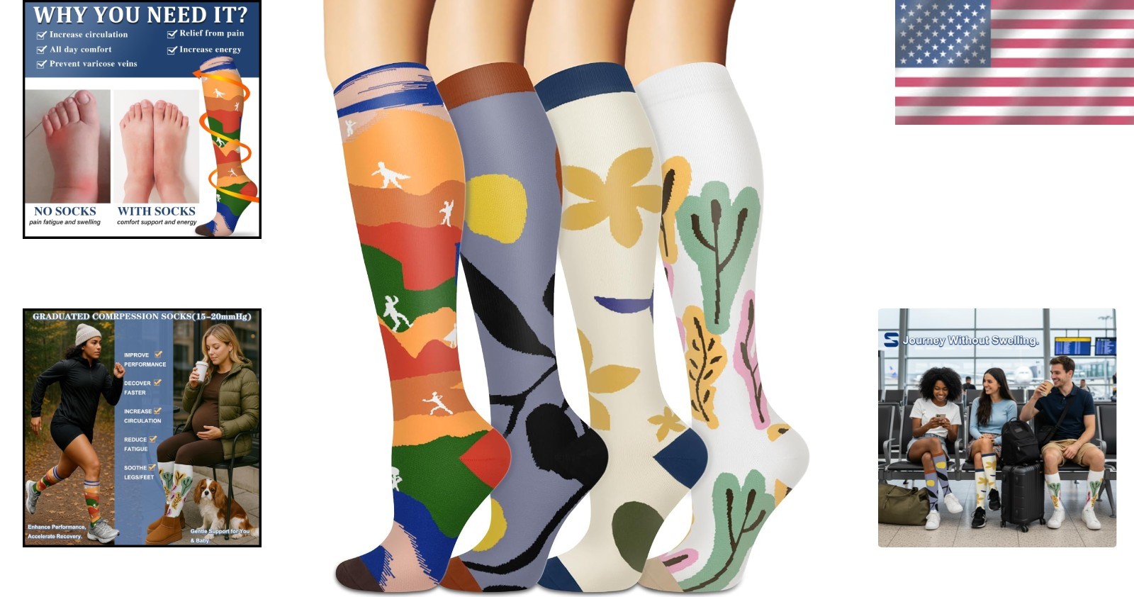 Assorted Compression Socks – Knee-High Support for Running, Cycling & Hiking