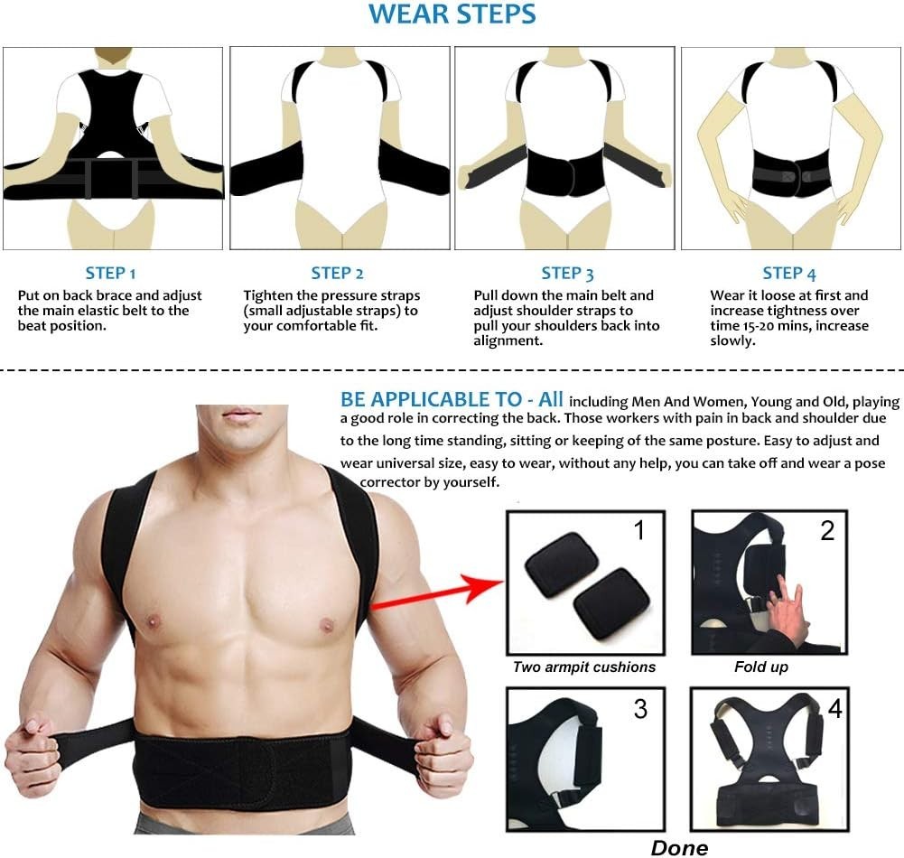 Adjustable Posture Corrector Back Support Magnetic Shoulder Brace Belt Men Women