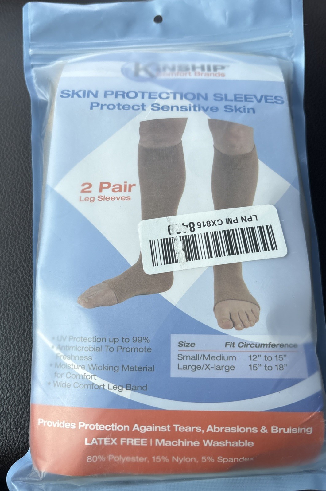 2 PAIR KINSHIP SKIN PROTECTION SLEEVES FOR TEARS ABRASIONS BRUISING SZ LG/XLG