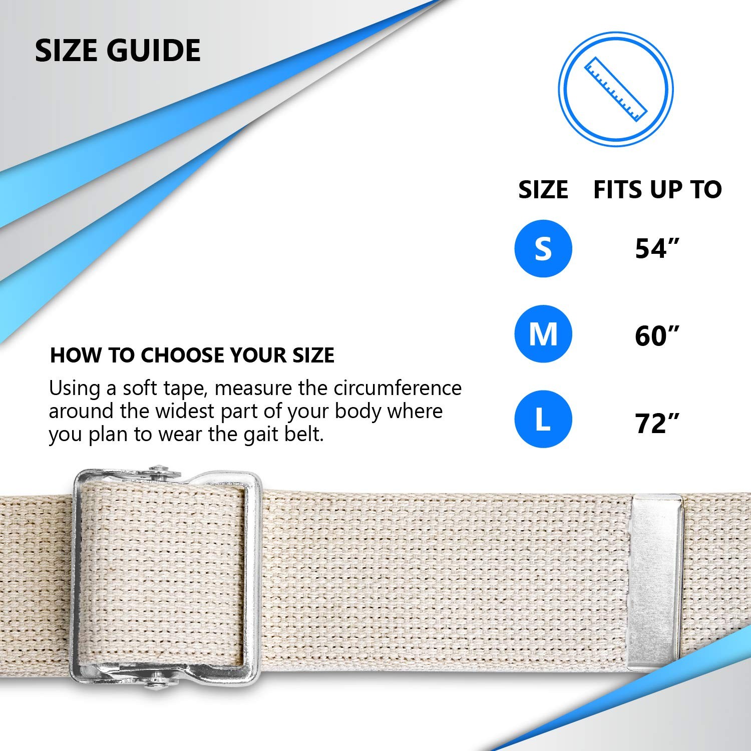 NYOrtho Metal Buckle Gait Belt – Adjustable Machine Washable 60 Inch, Natural