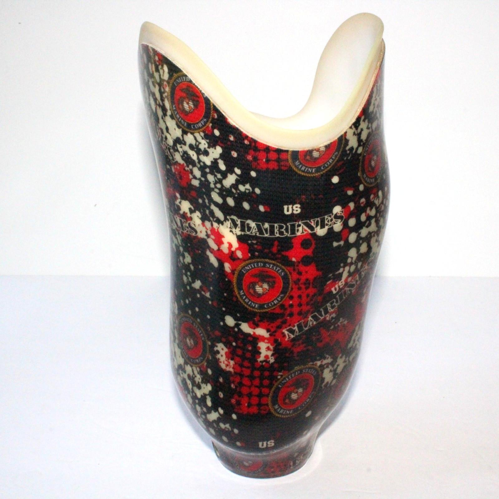 STUNNING BELOW-KNEE LEFT PROSTHETIC SOCKET RED-WHITE-BLACK U.S MARINES GRAPHICS