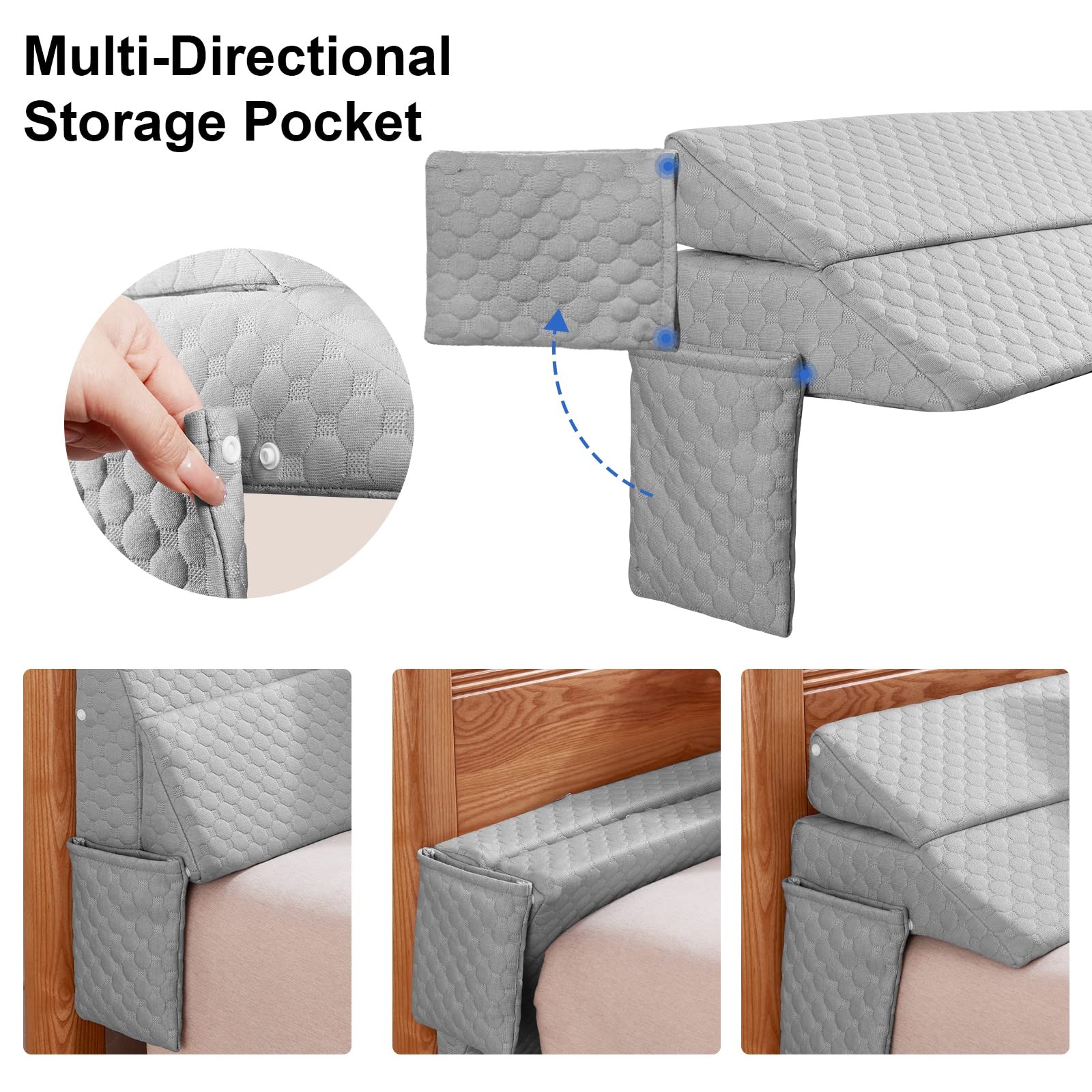 EUHAMS Queen Size Bed Wedge Pillow – Queen(10 in x6 x60 in-Big), Grey