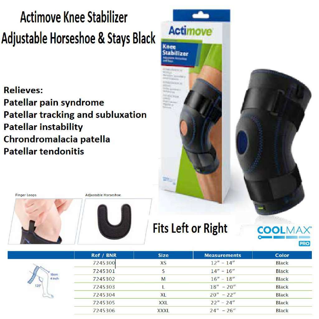 Actimove Knee Stabilizer Adjustable Horseshoe & Stays X-Large (Black)