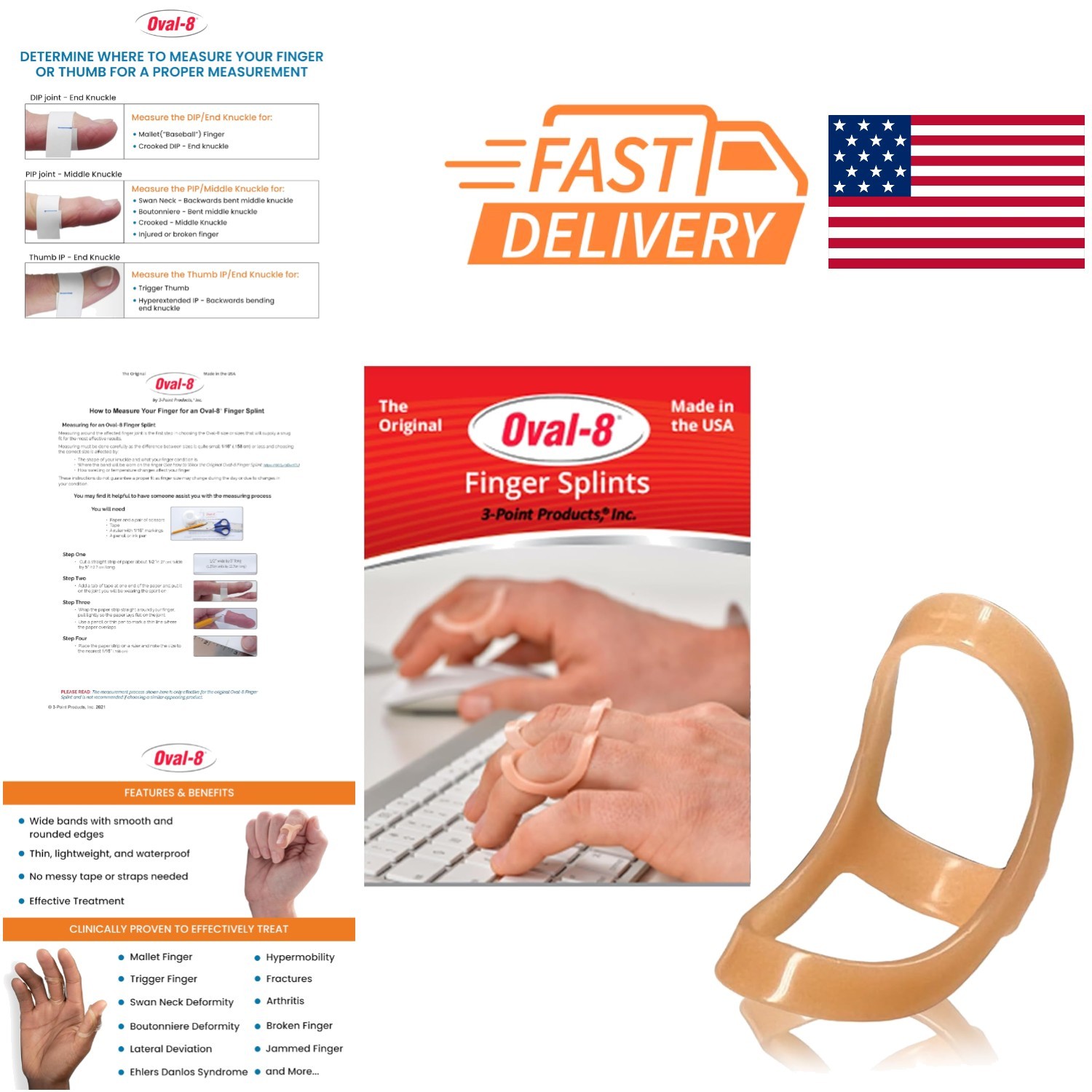 Lightweight Oval 8 Finger Splint Size 5 Beige for Arthritis and Mallet Finger