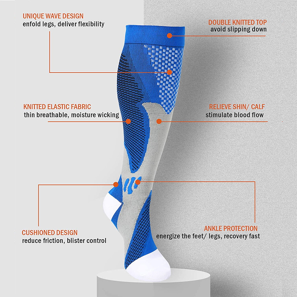 3Colors Compression Socks Anti Fatigue Pain Relief Knee High Stockings Anti-slip