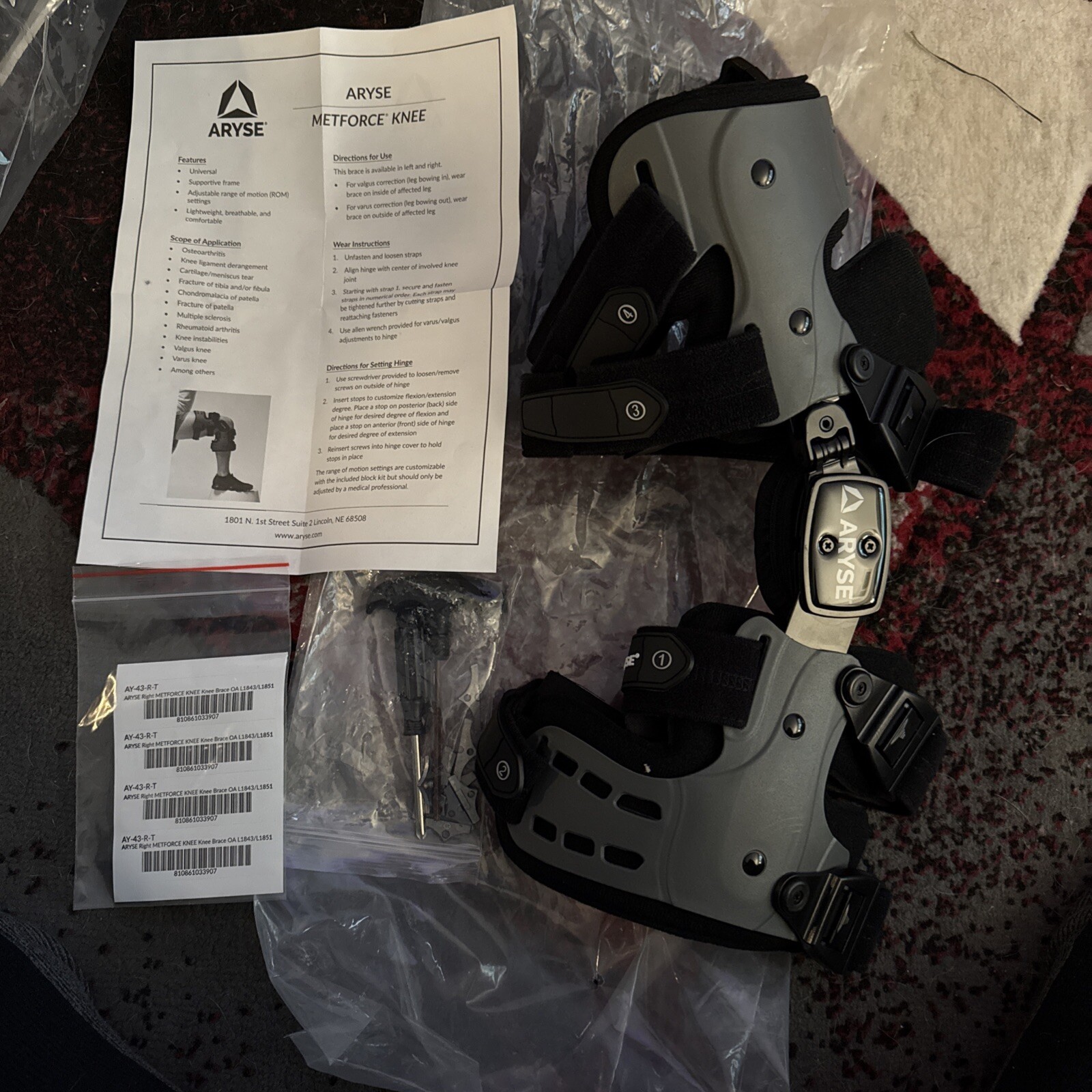 ARYSE AY-43-R Metforce OA Knee Brace Universal Right Leg