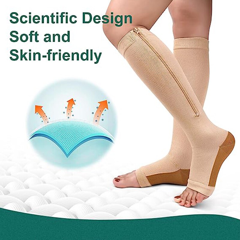 Copper Compression Support Zipper Socks Graduated Stocking Men Women 20-30mmHg