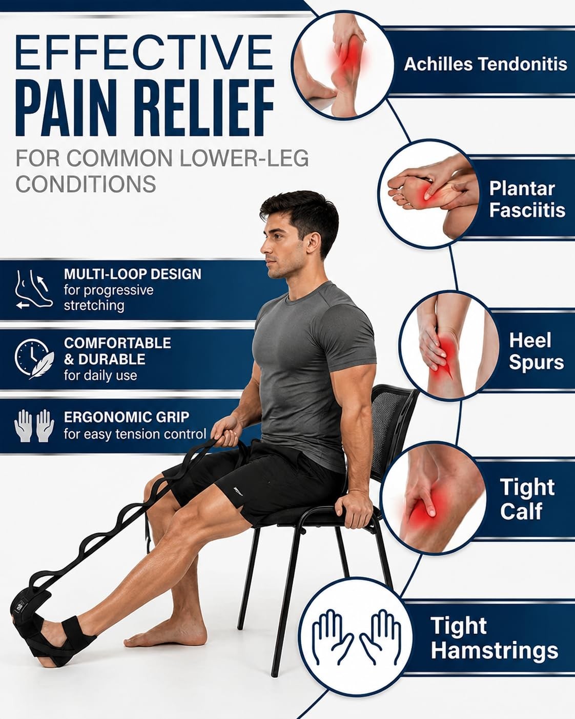 JUNWING Plantar Fasciitis Stretch Strap with Foot Loop, Calf Stretcher for Ac…