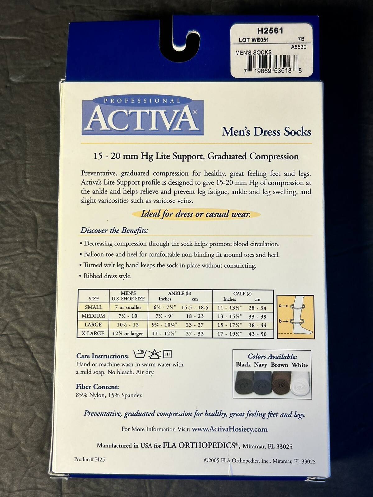 ACTIVA DRESS SOCKS Men 15-20mmHG Graduated Compression, Lite Support Small Black