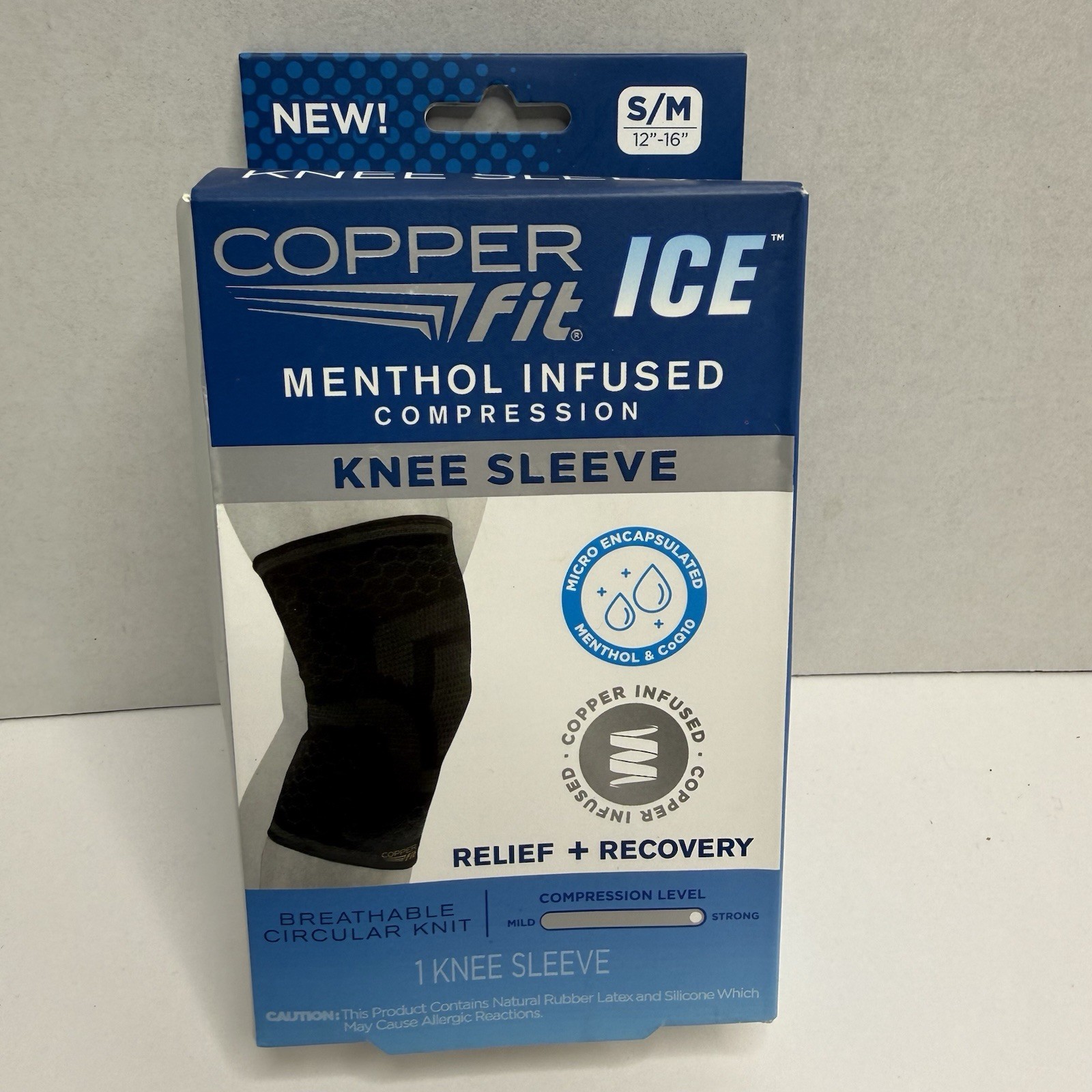 Copper Fit ICE Menthol Infused Compression Knee Sleeve S/M Black NEW