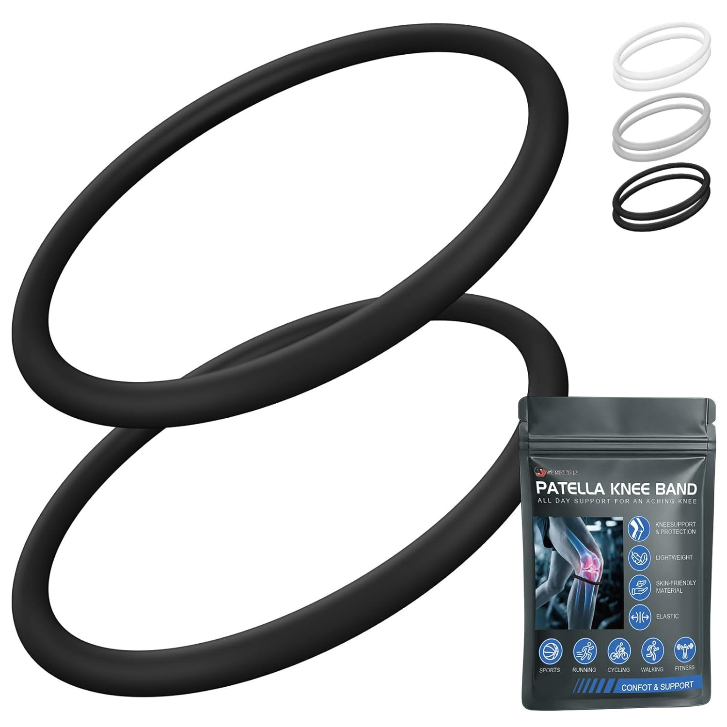 2 Pcs Silicone Patella Knee Band for Basketball with Packaging Bag Patella Tendo