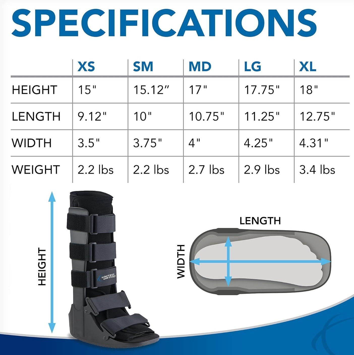 United Ortho USA 14007 Cam Walker Foot Leg Fracture Boot Black Large