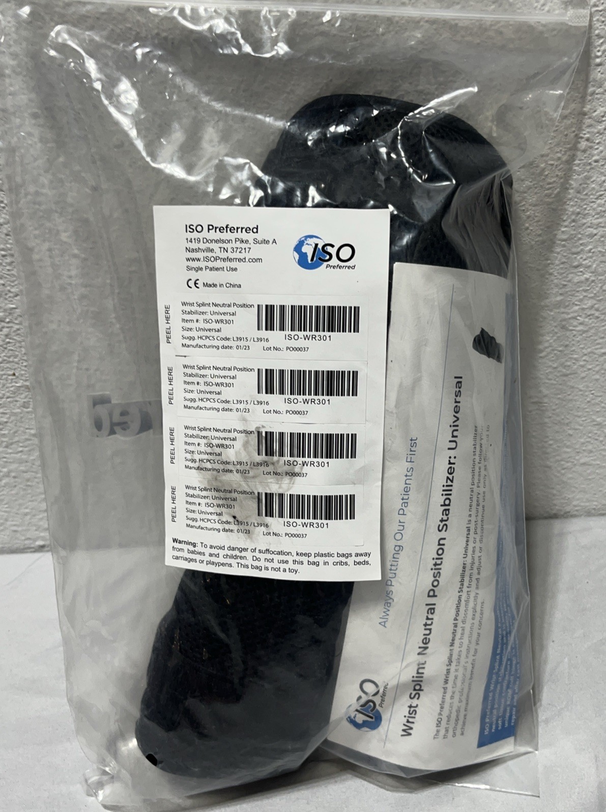 ISO Preferred Wrist Neutral Position Stabilizer Universal WRIST BRACE New WR301