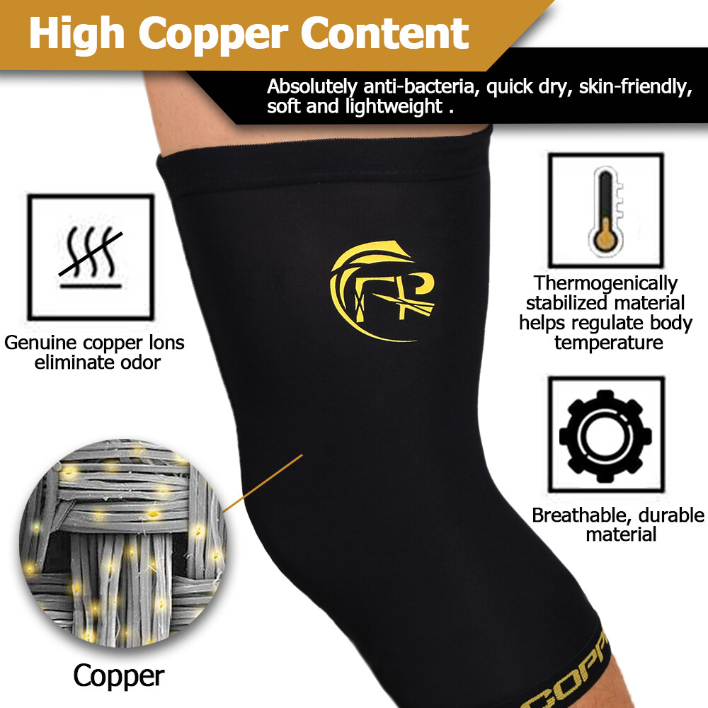 Knee Support Brace Copper Compression Sleeve Sock Joint Pain Arthritis 1 Pair